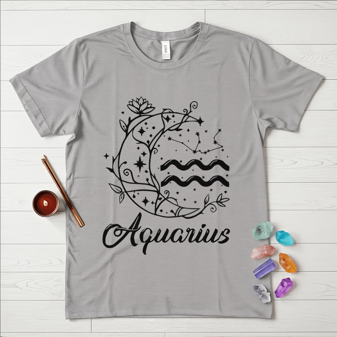 Aquarius Symbol in Flowers & Moon T-Shirt