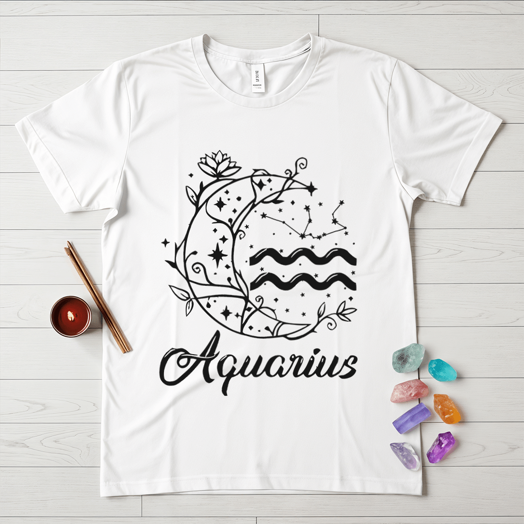 Aquarius Symbol in Flowers & Moon T-Shirt