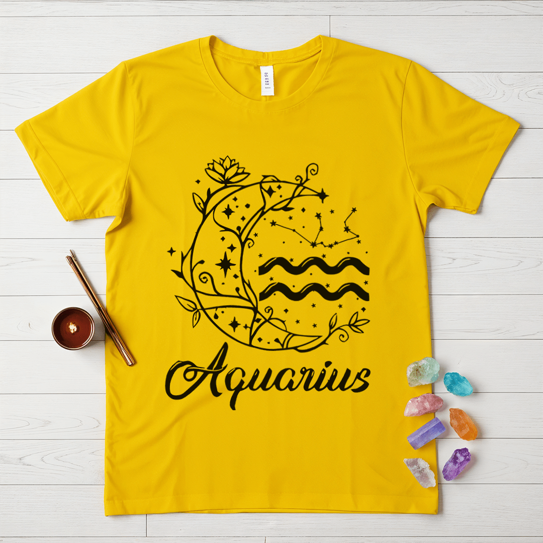 Aquarius Symbol in Flowers & Moon T-Shirt