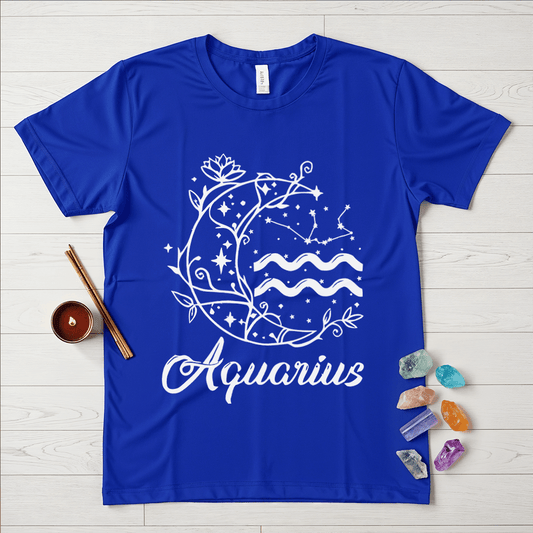 Aquarius Symbol in Flowers & Moon T-Shirt