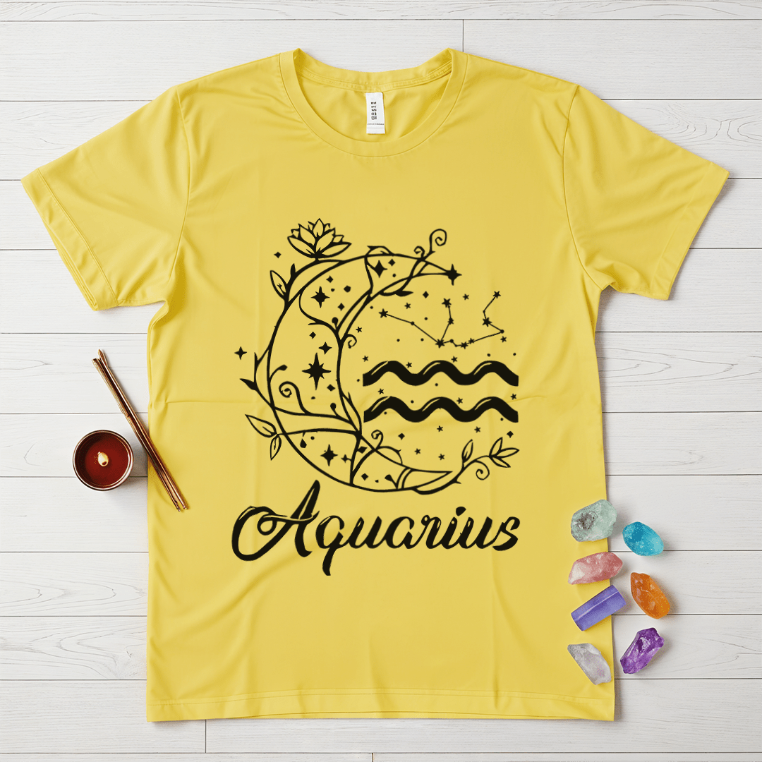 Aquarius Symbol in Flowers & Moon T-Shirt