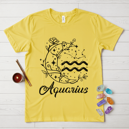 Aquarius Symbol in Flowers & Moon T-Shirt