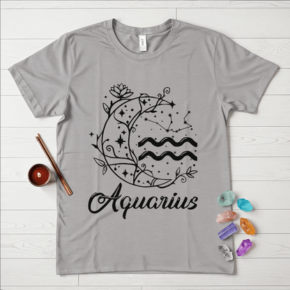 Aquarius Symbol in Flowers & Moon T-Shirt