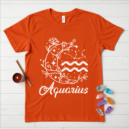 Aquarius Symbol in Flowers & Moon T-Shirt