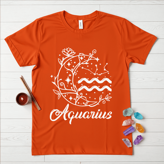Aquarius Symbol in Flowers & Moon T-Shirt