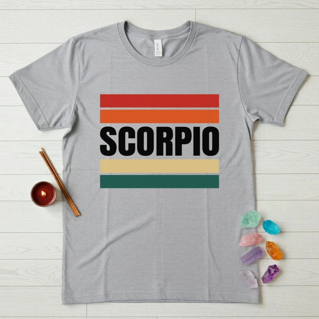 Scorpio Zodiac T-Shirt – Retro Stripes