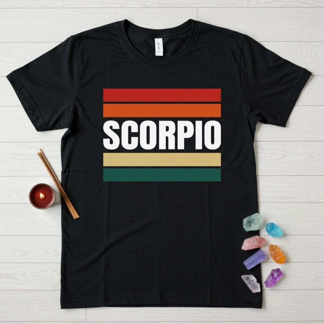 Scorpio Zodiac T-Shirt – Retro Stripes